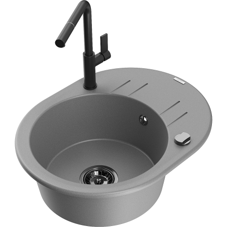 Mexen Kevin fregadero de cocina de granito 1 seno con escurridor y grifo Flora, gris - 6517-71-670401-70-B