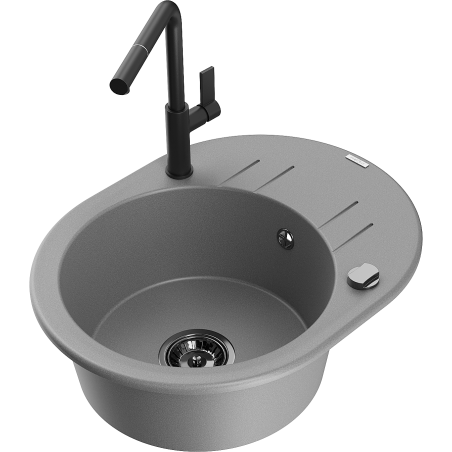 Mexen Kevin granieten gootsteen met 1 kom, afdruiprek en Flora keukenmengkraan, grijs - 6517-71-670401-70-B