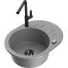 Mexen Kevin granite 1-bowl sink with drainer and Flora kitchen tap, grey - 6517-71-670401-70-B