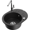 Mexen Kevin granieten spoelbak 1-komor met afdruiprek en keukenkraan Flora, zwart/zilver metallic - 6517-73-670401-00