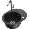 Mexen Kevin granieten spoelbak 1-komor met afdruiprek en keukenkraan Flora, zwart/zilver metallic - 6517-73-670401-57-G