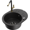 Mexen Kevin 1-bowl granite sink with drainer and Flora kitchen tap, black/silver metallic - 6517-73-670401-57-B