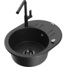 Mexen Kevin 1-bowl granite sink with drainer and Flora kitchen tap, black/silver metallic - 6517-73-670401-70-B