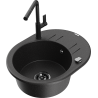 Mexen Kevin Granitspüle 1-becken mit Abtropffläche und Küchenarmatur Flora, schwarz/silber metallic - 6517-73-670401-70-B