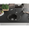 Mexen Kevin Granitspüle 1-becken mit Abtropffläche und Küchenarmatur Flora, schwarz/gold metallic - 6517-75-670401-07