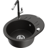 Mexen Kevin fregadero de granito de 1 cubeta con escurridor y grifo de cocina Flora, negro/metalizado dorado - 6517-75-670401-07