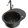 Mexen Kevin granite kitchen sink 1-bowl with drainer and kitchen faucet Flora, black/golden metallic - 6517-75-670401-07-B
