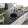 Mexen Kevin 1-Bowl Granite Sink with Drainer and Flora Kitchen Tap, Black/Gold Metallic - 6517-75-670401-70-B