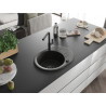 Mexen Kevin lavello in granito a 1 vasca con scolapiatti e rubinetto cucina Flora, nero/oro metallizzato - 6517-75-670401-70-B