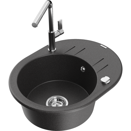 Mexen Kevin fregadero de granito de 1 seno con escurridor y grifo de cocina Flora, negro moteado - 6517-76-670401-00