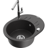 Mexen Kevin granite 1-bowl sink with drainer and Flora kitchen tap, black speckled - 6517-76-670401-00