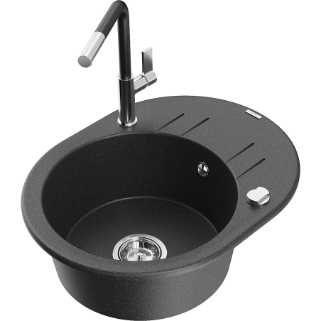 Mexen Kevin fregadero de granito de 1 cubeta con escurridor y grifo de cocina Flora, negro moteado - 6517-76-670401-07