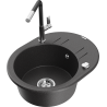 Mexen Kevin granite sink 1-bowl with drainer and Flora kitchen faucet, black speckled - 6517-76-670401-07