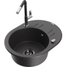 Mexen Kevin granite sink with 1 bowl, drainer, and Flora kitchen tap, speckled black - 6517-76-670401-07-B