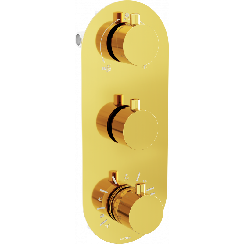 Mexen Kai mezclador termostático de bañera y ducha de 3 salidas. dorado - 77603-50