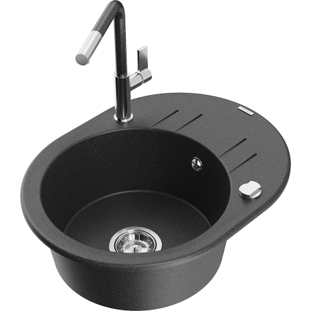 Mexen Kevin fregadero de granito de 1 cubeta con escurridor y grifo de cocina Flora, negro moteado - 6517-76-670401-08