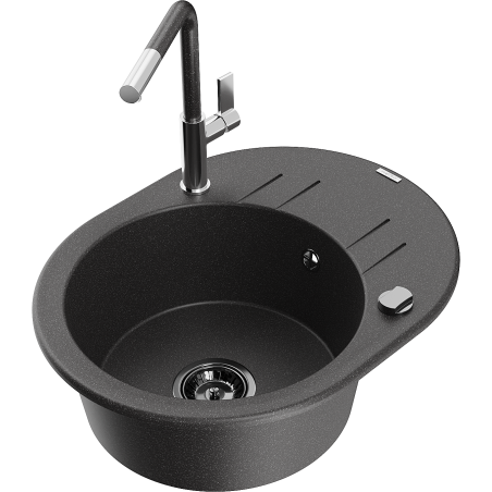Mexen Kevin fregadero de granito de 1 seno con escurridor y grifo de cocina Flora, negro moteado - 6517-76-670401-08-B