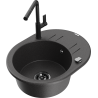 Mexen Kevin fregadero de granito de 1 seno con escurridor y grifo de cocina Flora, negro moteado - 6517-76-670401-70-B