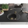 Mexen Kevin granitische spoelbak met 1 bak, afdruipplank en keukenmengkraan Flora, zwart gespikkeld - 6517-76-670401-75-G