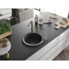 Mexen Kevin 1-bowl granite sink with drainer and Flora kitchen tap, black speckled - 6517-76-670401-75-B