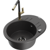 Mexen Kevin 1-bowl granite sink with drainer and Flora kitchen tap, black speckled - 6517-76-670401-75-B