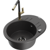 Mexen Kevin 1-Kummer-Granittsink mat Oflaaf an Kichenkran Flora, schwaarz gesprenkelt - 6517-76-670401-75-B