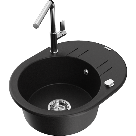 Mexen Kevin fregadero de granito 1-cubeta con escurridor y grifo de cocina Flora, negro - 6517-77-670401-00