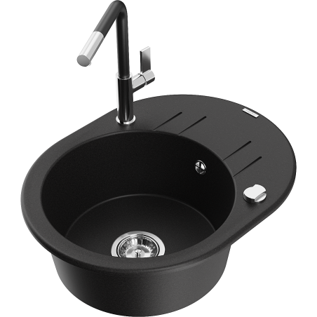 Mexen Kevin fregadero de granito de 1 seno con escurridor y grifo de cocina Flora, negro - 6517-77-670401-07