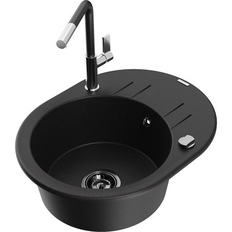 Mexen Kevin fregadero de granito de 1 tazón con escurridor y grifo Flora, negro - 6517-77-670401-07-B