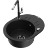 Mexen Kevin granite sink 1-bowl with drainer and Flora kitchen tap, black - 6517-77-670401-07-B