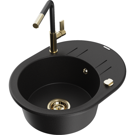 Mexen Kevin fregadero de granito de 1 cubeta con escurridor y grifo de cocina Flora, negro - 6517-77-670401-57-G