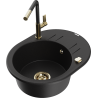 Mexen Kevin fregadero de granito de 1 cubeta con escurridor y grifo de cocina Flora, negro - 6517-77-670401-57-G
