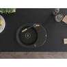 Mexen Kevin granite sink 1-bowl with drainer and Flora kitchen tap, black - 6517-77-670401-57-B