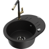Mexen Kevin granite sink 1-bowl with drainer and Flora kitchen tap, black - 6517-77-670401-57-B