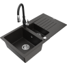 Mexen Matias lava-louça em granito de 1,5 compartimentos com escorredor e torneira de cozinha Savita, preto/dourado