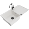 Mexen Leo fregadero de granito de 1 cubeta con escurridor y grifo de cocina Carla, blanco - 6501-20-670700-70