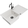 Mexen Leo Granit-Spüle 1-Becken mit Abtropffläche und Küchenarmatur Carla, weiß - 6501-20-670700-70
