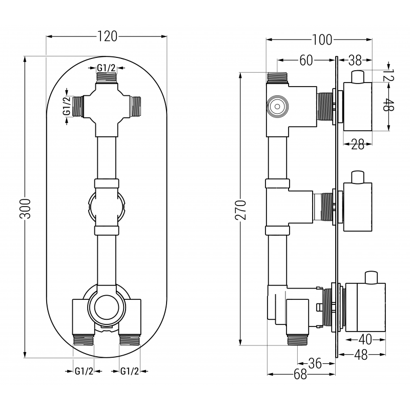 Mexen Kai mitigeur thermostatique bain-douche à 3 sorties, or rose - 77603-60
