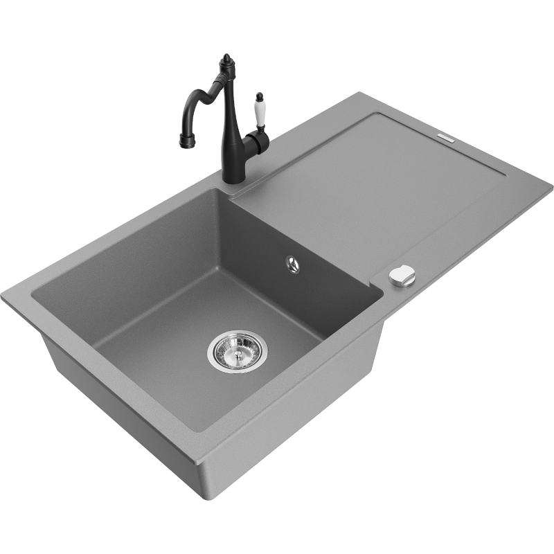 Mexen Leo fregadero de granito de 1 cubeta con escurridor y grifo de cocina Carla, gris - 6501-71-670700-70