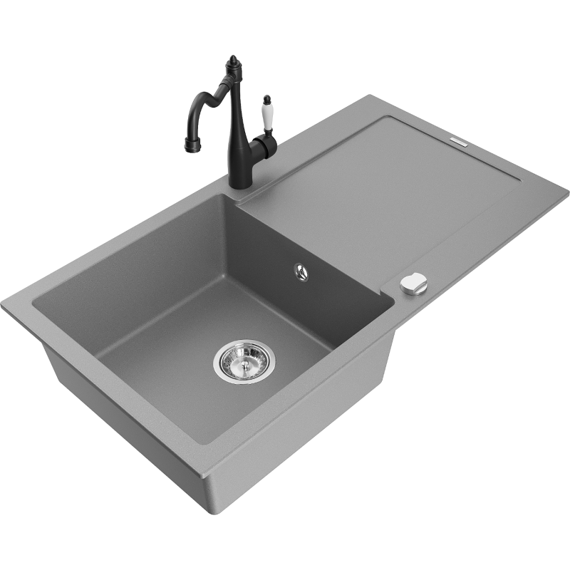 Mexen Leo granit diskbänk 1-kammare med avlopp och köksblandare Carla, grå - 6501-71-670700-70