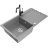 Mexen Leo granite kitchen sink 1-bowl with drainer and Carla kitchen tap, grey - 6501-71-670700-70