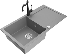 Mexen Leo fregadero de granito de 1 cubeta con escurridor y grifo de cocina Carla, gris - 6501-71-670700-70