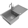Mexen Leo granite sink 1-bowl with drainer and Carla kitchen tap, grey - 6501-71-670700-71