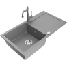 Mexen Leo lava-loiça de granito de uma bacia com escorredor e torneira de cozinha Carla, cinzento - 6501-71-670700-71