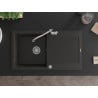 Mexen Leo 1-bowl granite sink with drainer and kitchen faucet Carla, black/gold metallic - 6501-75-670700-00