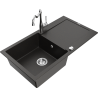 Mexen Leo granite kitchen sink 1-bowl with drainer and kitchen tap Carla, black/gold metallic - 6501-75-670700-00