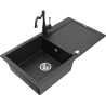 Mexen Leo granite sink with 1 basin, drainer and Carla kitchen tap, black/gold metallic - 6501-75-670700-70