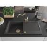 Mexen Leo évier granite 1 bac avec égouttoir et robinet de cuisine Carla, noir moucheté - 6501-76-670700-50