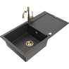 Mexen Leo 1-bowl granite sink with drainer and Carla kitchen tap, black speckled - 6501-76-670700-50