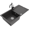Mexen Leo 1-Basin Granite Sink with Drainer and Carla Kitchen Tap, Speckled Black - 6501-76-670700-70